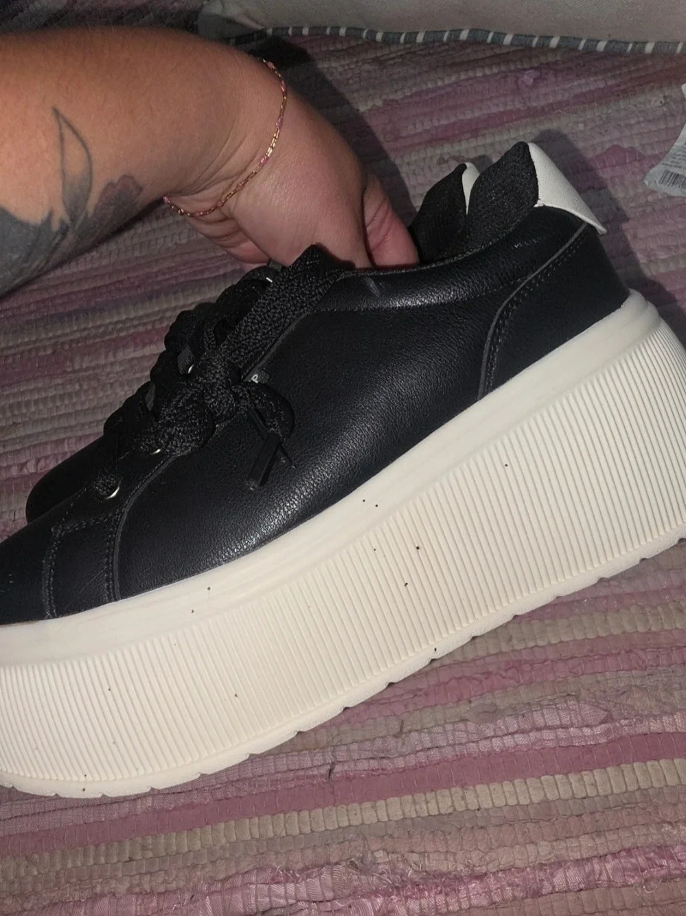 Lucky Step Black Platform Sneakers with White Sole
